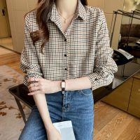 ⊕ Plaid printed long sleeve shirt women lapel blouse fashion woman top ladies tops