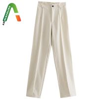 Adherebling ZA 2021 Women Traf Casual OL Elegant Chic Straight Pants High Waist Zipper Set Suit Pant Blazer Trousers Outwear