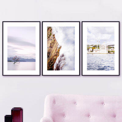 Purple Mountain Sea Sky Reef เครื่องบิน Wall Art ภาพวาดผ้าใบ Nordic โปสเตอร์และพิมพ์ภาพผนังสำหรับตกแต่งห้องนั่งเล่น