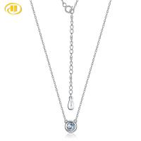 Hutang 16 Inches Necklace Natural Gemstone Aquamarine Pendant Solid 925 Sterling Silver Fine Elegant Jewelry for Women Gift New