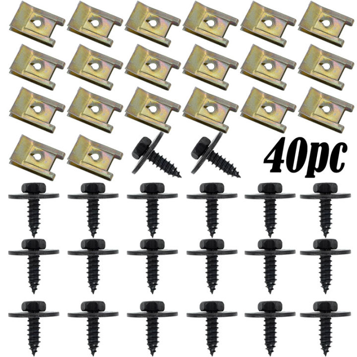 40pcs-screw-washer-u-nut-hex-car-decoration-fixing-screws-speed-fastener-gasket-undertray-sheet-metal-clips