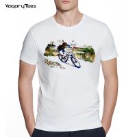 MenS Creative Mtb Biking Watercolor Print Short Sleeve T-Shirt Hipster O-Neck Design Tops Cool Desgin Tee