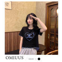 OMIUUS เสื้อเสื้อยืดสั้นเนติเซ็นสำหรับผู้หญิง,เสื้อสไตล์เผ็ดร้อนเข้ารูปแขนสั้นชุดเด็กผู้หญิงลดวัย