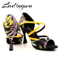 Ladingwu ใหม่ที่ทันสมัยดอกไม้ยีนส์ซัลซ่ารองเท้าเต้นรำผู้หญิงสาวสไตล์ที่เรียบง่ายรองเท้าเต้นรำละตินด้านล่างนุ่มรองเท้าเต้นรำบอลรูม