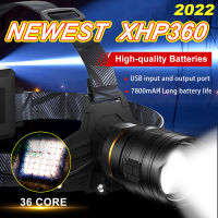 New XHP360 36-Core Powerful Headlamp XHP220 LED USB Flashlight 7800mAH Headlight Lantern Rechargeable Zoom Torch Light 00LM