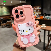 YiaMia เคสโทรศัพท์แฟชั่นสำหรับ iPhone 14 13 12 11 Pro Max 14 Plus 13 12 Mini XS Max XR XS X 8 7 6 Plus SE 2020แฟชัน Hello Kitty เคสโทรศัพท์กระจกแต่งหน้าขนาดใหญ่กรอบโทรศัพท์กันกระแทกซิลิโคนแบบนิ่ม