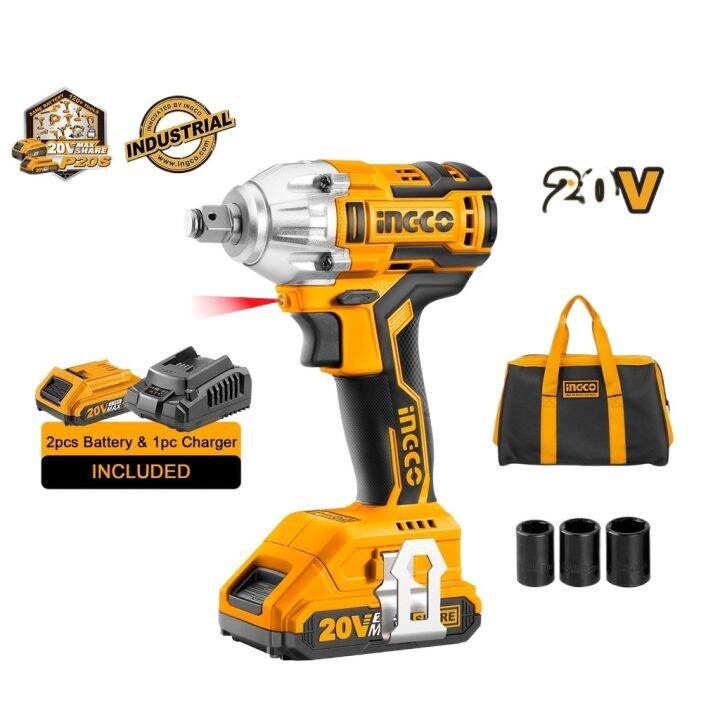 Ingco CIWLI2001 LithiumIon Cordless Impact Wrench 1/2 Brushless Motor 20V P20S CT tools tool