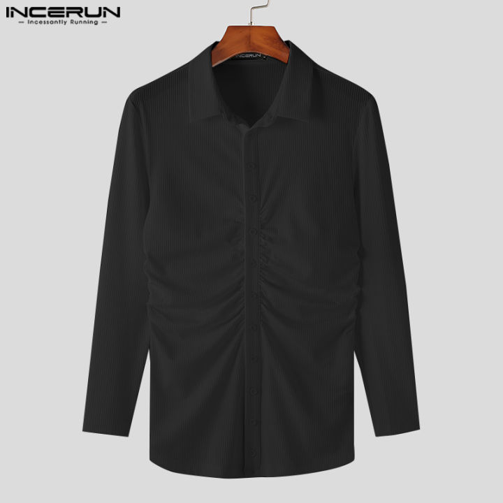 incerun-เสื้อถักนิตติ้งเข้ารูปคอวีแขนยาวสำหรับผู้ชายเสื้อลำลองสำหรับปาร์ตี้เสื้อยืด-สไตล์ตะวันตก