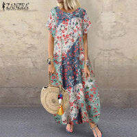 (จัดส่งฟรี)Fancystly ZANZEAผู้หญิงแขนสั้นเสื้อยืดชุดยาวMaxi Sundressชุดดอกไม้