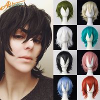 Synthetic Male Cosplay Wigs With Bangs Short Straight Blonde Black Blue White Red Hair Halloween Anime Cosplay Wig For Man Women Wig  Hair Extensions