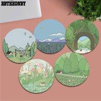 Cute Green Plant Anti-Slip Round Cabinet Gaming Laptop Computer Desk Mat Office Notbook Mouse Pad Mouse Mat Deskpad Home Decor