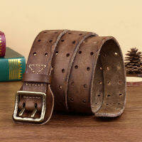 เข็มขัดสุดฮอต Luxe Marque Belt Cowskin หนังแท้ทองเหลืองทองแดงเข็มคู่หัวเข็มขัดชายหนุ่มเข็มขัดแบรนด์ใหม่สไตล์คาวบอย