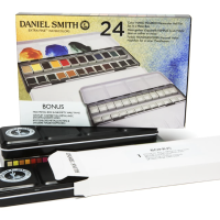 DANIEL SMITH 24 Color Hand Poured Watercolor Half Pan Set in a Metal Box (24 half pan) W285650113