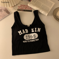 [Toplans]?[HOT SALE]?? Women Letter พิมพ์ Tank Top Summer V Neck แขนกุด Y2k สตรีท