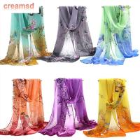 CREAMSD ผ้าพันคอผ้าชีฟองลายดอกไม้ผ้าไหมผ้า Pashmina ผ้าพันคอยาวชายหาด