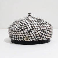 JIN-Swhbias 2020 New Berets for Women Woolen Plaid Octagonal Hat Autumn Winter Vintage Painter Hats with Metal Button Black