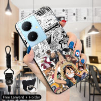 เคสม็อบสำหรับ Vivo V29 5G Y78 5G Y78 5G + 5G สายคล้องแหวนใส่นิ้วลายการ์ตูนสีดำและสีขาวเคสโทรศัพท์ดีไซน์ซิลิโคนกันกระแทกโทรศัพท์ป้องกัน TPU