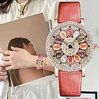 เจ็ดสี Diamond Time Running Watch ผู้หญิง Full Star Light Luxury เฉพาะกลุ่ม Premium Sense Full Diamond นาฬิกากันน้ำสำหรับสุภาพสตรี