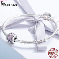 BAMOER BAMOER 100 925 Sterling Silver Radiant Hearts, Opalescent Pink Crystal Beads Fit Charm Bracelets DIY Jewelry SCC510