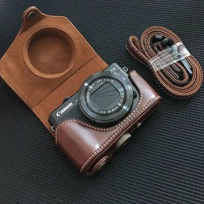 กระเป๋ากล้องหนัง PU ย้อนยุคสำหรับ Canon Powershot G7X Mark II III ( G7XII G7XIII ) Mark2 Mark3 G7X2 G7X3ฝาครอบเคสแข็งและสายคล้อง