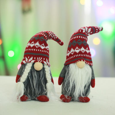 MZD【Merry Christmas 】ตกแต่งคริสต์มาสยืนถักหมวกเกล็ดหิมะ Faceless Santa Forest Doll Gnome Doll Ornament