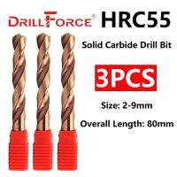 Drillforce ชุดดอกสว่าน2Mm-9Mmx80mm 3ชิ้น,ชุดดอกสว่านสว่าน์แข็งคาร์ไบด์แข็ง HRC55เกลียวขลุ่ยเกลียวสำหรับเครื่องมือสเตนเลสโลหะผสมแข็ง