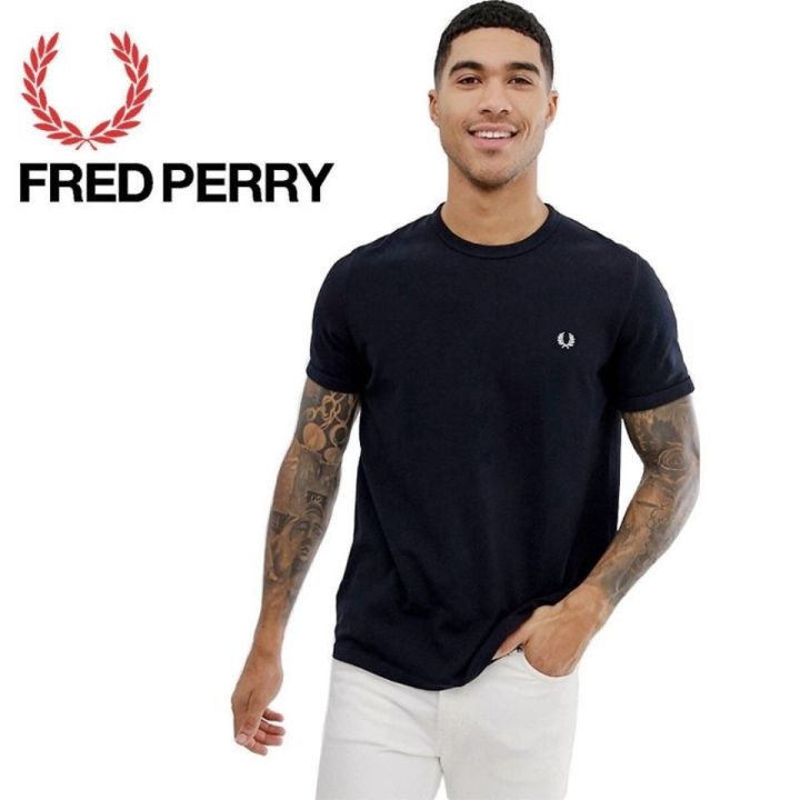 fred-perry-fred-perry-เสื้อยืดฝ้ายบริสุทธิ์ฤดูร้อน2023หูข้าวสาลี-เสื้อยืดพอดีตัวลำลองสีทึบคอกลมแขนสั้นสำหรับผู้ชาย