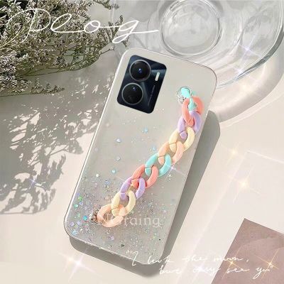 [2023ใหม่] 2022เคสสำหรับ VIVO โทรศัพท์ใหม่ Y16 Y22 Y22S Y35 2022ส่องแสงเป็นประกายระยิบระยับสุดหรูเคสนิ่มพร้อมเคสฝาหลังโซ่สายรุ้ง