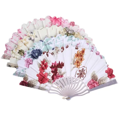 Vintage Chinese Performances Silk Fan Room Ornaments Bamboo Folding Fans Chinese Silk Fans Vintage Hand Held Fans