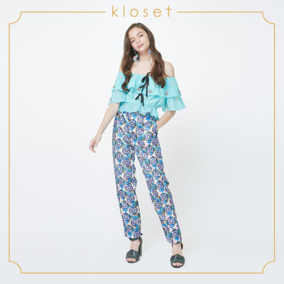 Kloset Printed Trousers (SH18-P006)เสื้อผ้าผู้หญิง เสื้อผ้าแฟชั่น กางเกงแฟชั่น กางเกงขายาว กางเกงขายาวพิมพ์ลาย