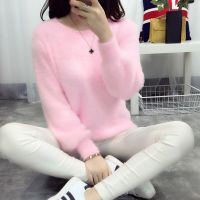 เสื้อกันหนาวสีชมพู Kawaii Fluffy Cashmere เสื้อกันหนาวผู้หญิงคริสต์มาส Pullover เกาหลีน่ารักจัมเปอร์ดึง Femme ฤดูหนาวเสื้อผ้าอบอุ่น2022 Fur