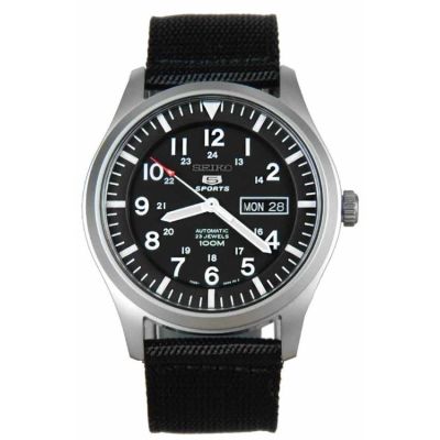 JamesMobile นาฬิกาข้อมือผู้ชาย Seiko 5 Sport Automatic รุ่น SNZG15K1 นาฬิกากันน้ำ100เมตร นาฬิกาสายผ้าสีดำ