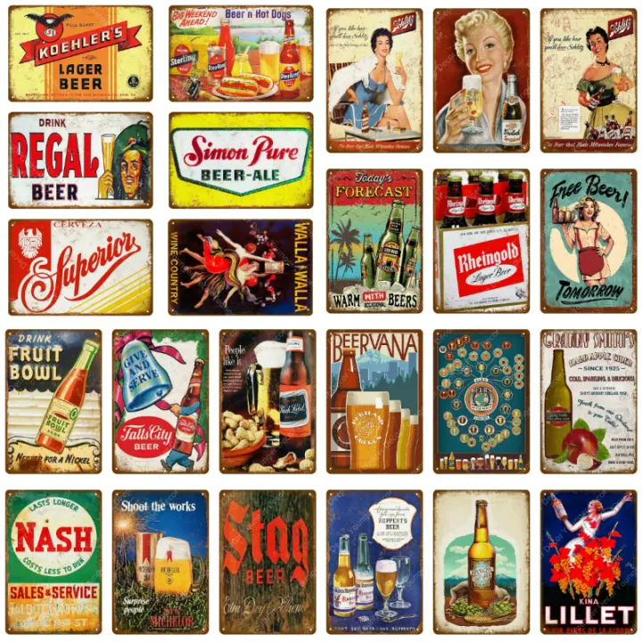 Minum alkohol Lager bir plat vintaj wain rusa Poster Retro logam tanda ...