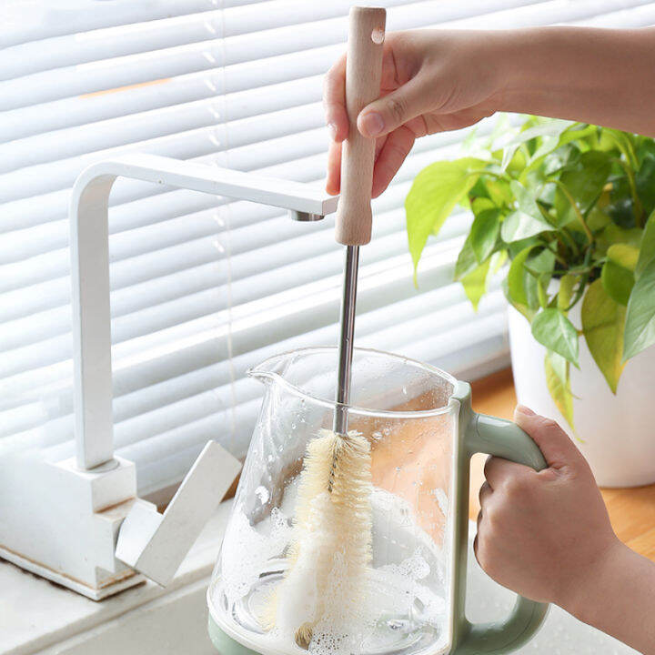Cup Cleaning Brush Long Bamboo Handle Water Bottle Straw Cleaning Brush