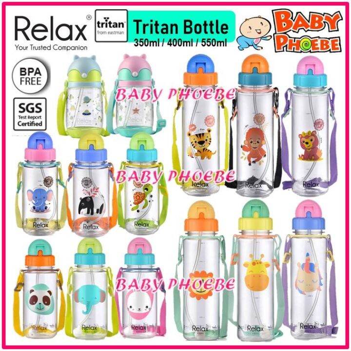 Relax Tritan Kids Cartoon Straw Water Bottle 350ML/400ML/550ML (1pc ...