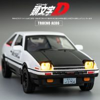 1/32 Initial D AE86 Toy Car Diecast Toyota Miniature Model Pull Back Sound Light Doors Openable Educational Collection Gift Kid