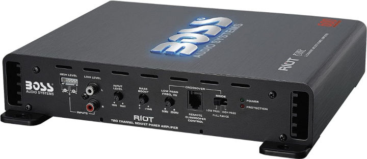 boss-audio-systems-r3002-riot-series-car-audio-amplifier-600-high-output-2-channel-2-8-ohm-high-low-level-inputs-high-low-pass-crossover-full-range-hook-up-to-stereo-and-subwoofer-class-ab-600w-2-chan