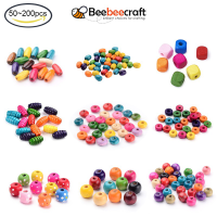 Beebeecraft 50-200 pc Mixed Lead Free Wood Beads Dyed Assorted Barrel Wooden Beads Oval Wood Beads Wood Nut Beads Large Hole Dyed Mixed Color