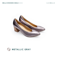 LA BELLA รุ่น BELLA WOODEN HEELS - METALLIC GRAY