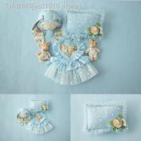 ☏ eul1516 store Dvotinst newborn fotografia adereços para o bebê meninas princesa vestido azul coelho chapéu posando travesseiro traje estúdio tiro foto prop