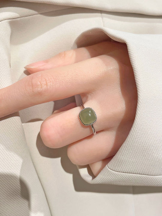 plun-แหวนน้ำตาลก้อนขนาดเล็กแหวนหยกเงินสเตอร์ลิง-925สีขาวเจดหยกดีไซน์แหวนหยก
