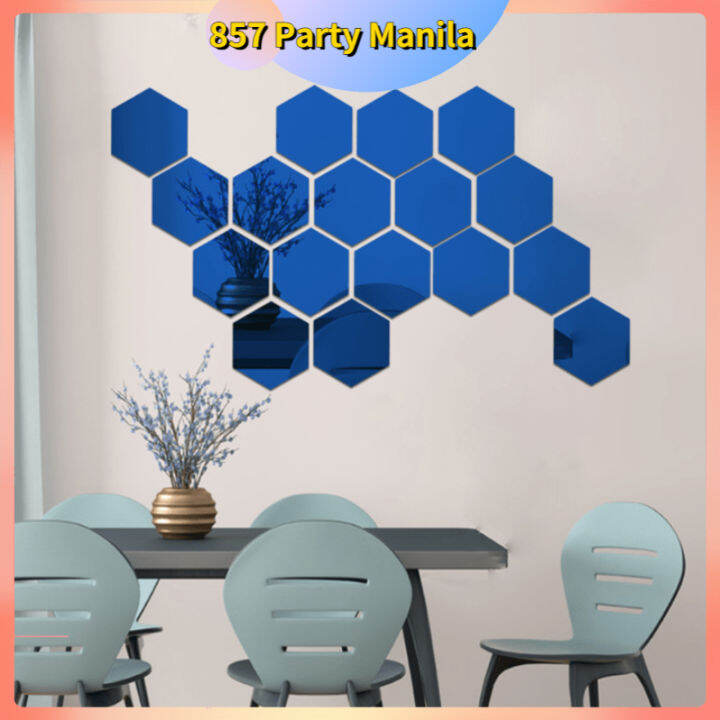 12 Piece Geometric Hexagons 3D Art Mirror Wall Stickers Lazada PH
