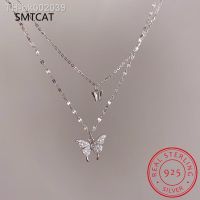 №▩ 925 Sterling Silver Flash Diamond Butterfly Double Necklace For Women Simple Design Crystal Elegant Wedding Jewelry Gifts