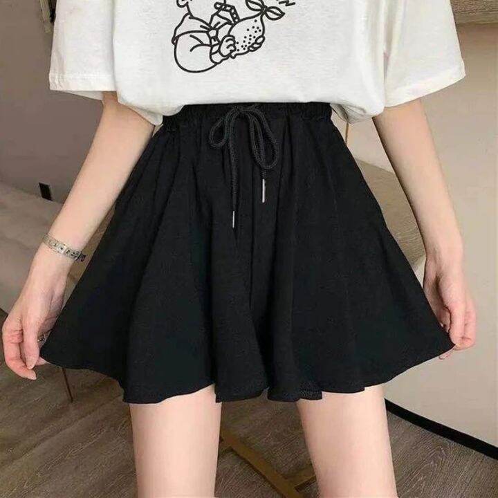 mexzt-5xl-summer-shorts-skirts-women-elastic-high-waist-casual-wide-leg-shorts-korean-a-line-loose-mini-skirt-black-short-pants