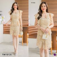 PP19135 Dress เดรสสั้นแต่งลูกไม้ ระบายชั้น ปักแต่งเพชร ..