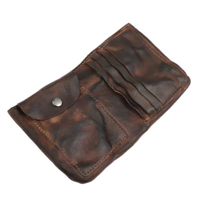 Wrinkle Wallet,Vintage Handmade Cow Leather Card Holder for Men, Leather Bifold Money Clips