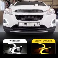 2ชิ้นสำหรับ Chevrolet Chevy TRAX 2014 2015 2016กลางวัน Lampu Jalan ฝาครอบไฟตัดหมอก12V Daylight ที่มีไฟเลี้ยว