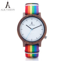 ALK Vision Pride Rainbow Top Wood Watches Dropshipping Brand Women Mens Wooden Watch Canvas Strap Fashion Casual Wristwatch