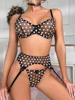 Luxury Polka Dot Lingerie Set Sexy 4-Piece Intimate Underwear With Erotic Bra Panty Fetish And Garter Belt For Women