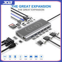JDB ผลิตภัณฑ์เดิม15 In 1 USB Type-C Hub 4K HDMI VGA รองรับไร้สายชาร์จ PD100W Fast ชาร์จ5Gpbs ความเร็วในการรับส่งข้อมูลสำหรับ iPad Pro 2020, Samsung Galaxy S10 S9, Huawei P30,สำหรับ MacBook,mac Pro/Mini,XPS PS4, Xbox One,แฟลชไดรฟ์